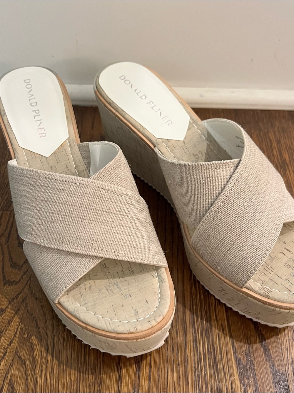 Donald Pliner Beige Crisscross Wedge Sandals
